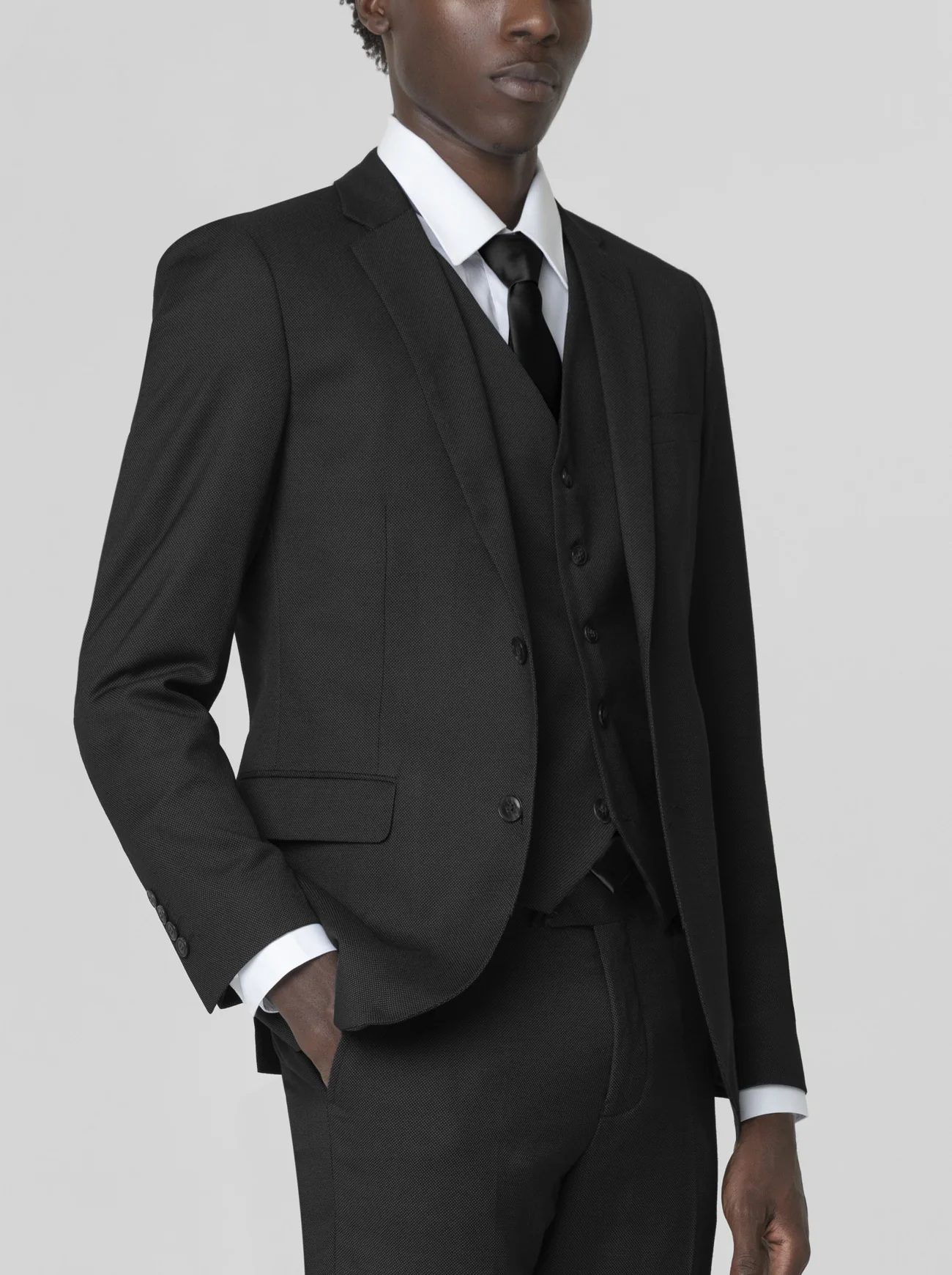 Black Birdseye Three Piece Suit - Image 3