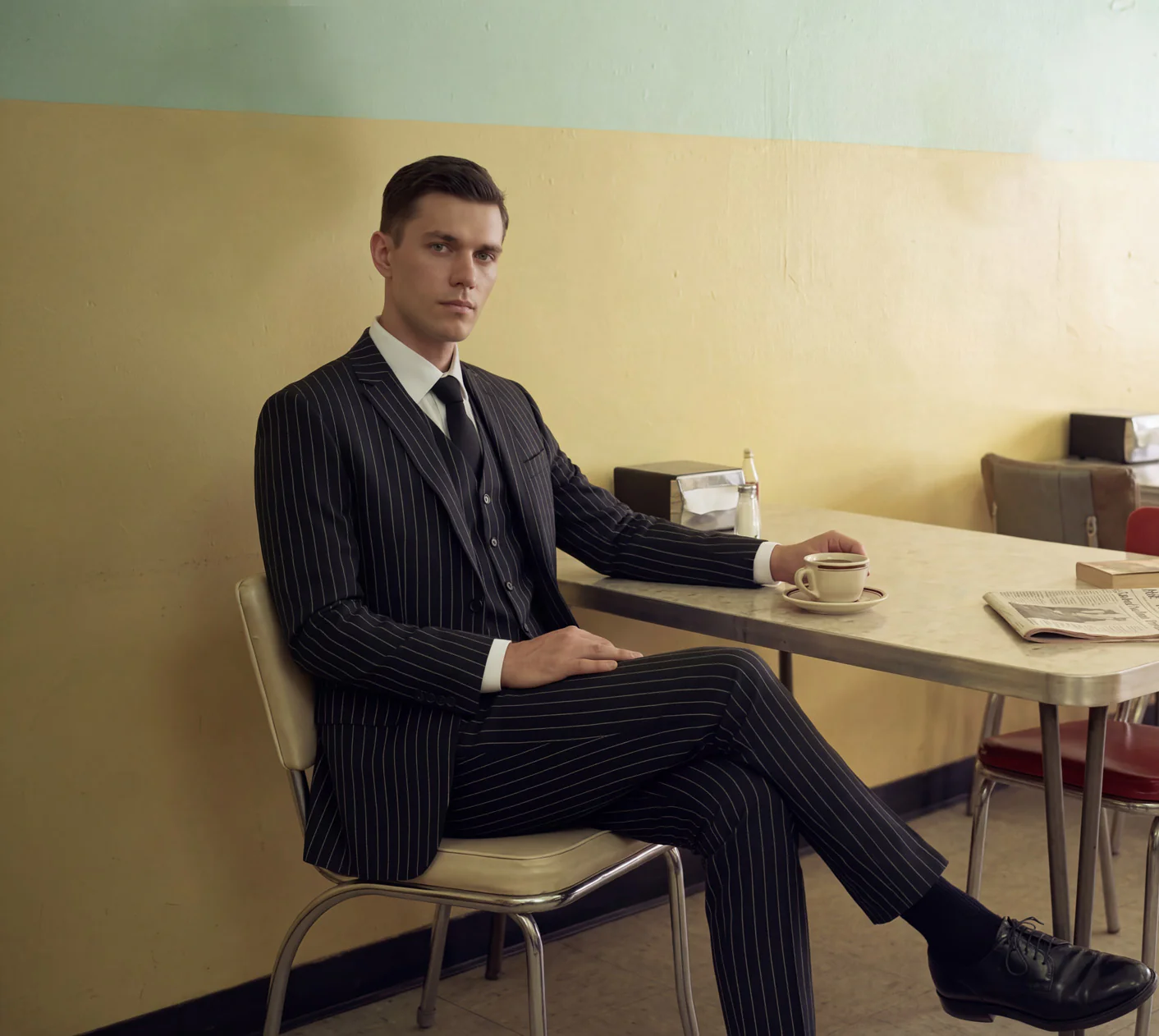 Black Pinstripe Three Piece Suit - Image 4