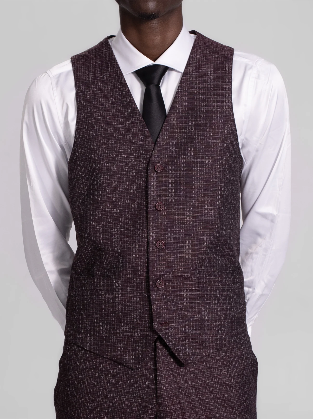 Black & Red Micro-Plaid Three Piece Suit - Image 3