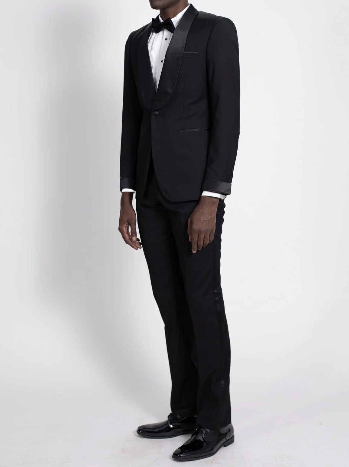 Black Wide Shawl Lapel Tuxedo With Cuffs - Image 4