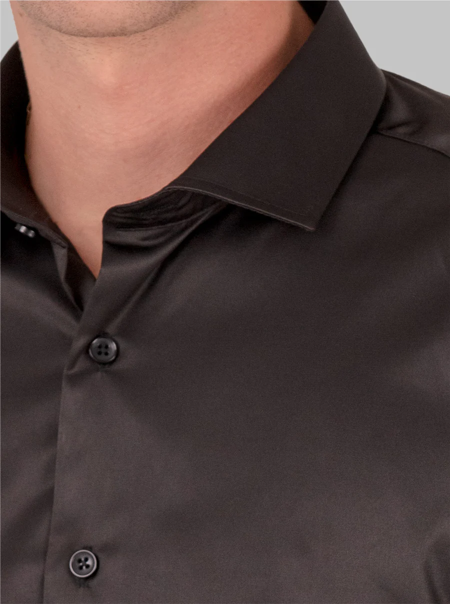 Slim Fit Dress Shirt in Black with Stretch - Image 3