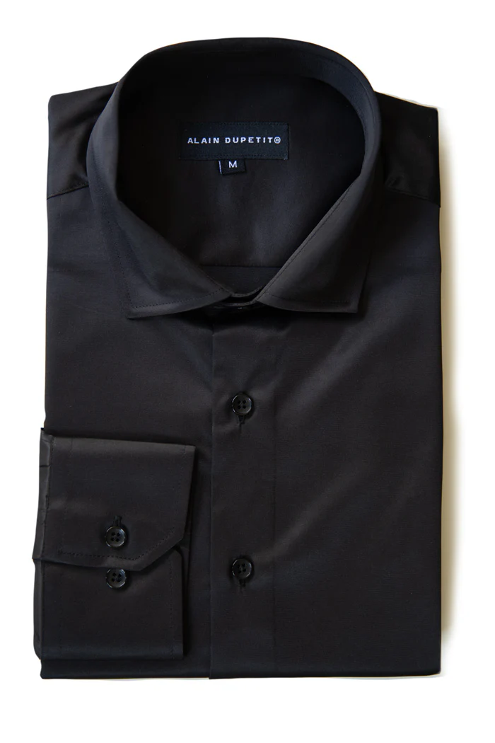 Slim Fit Dress Shirt in Black with Stretch - Image 4