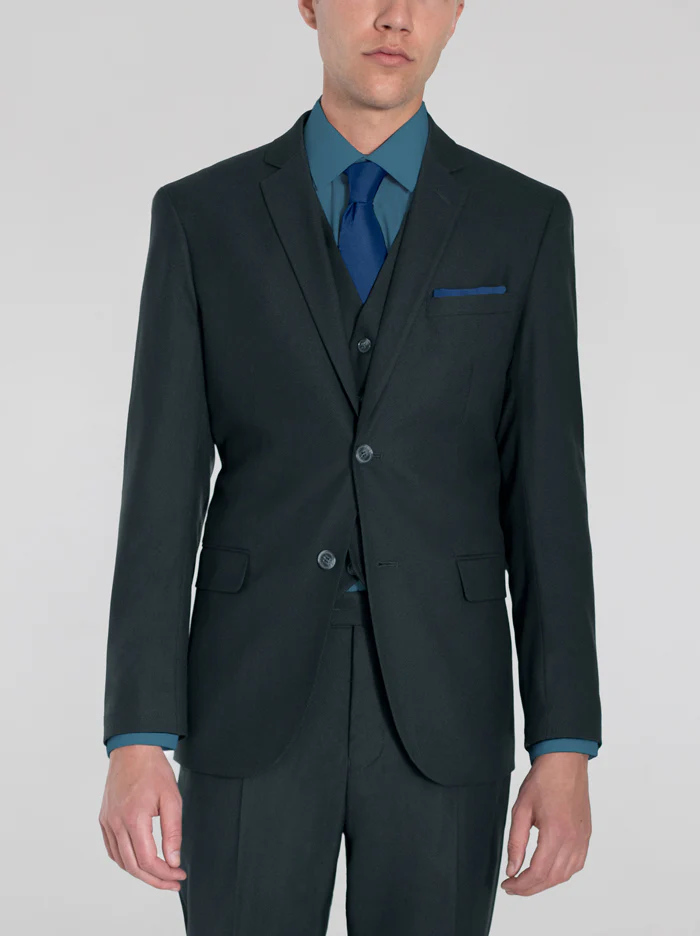 Slim Fit Dress Shirt in Dark Blue Emerald with Stretch - Image 3