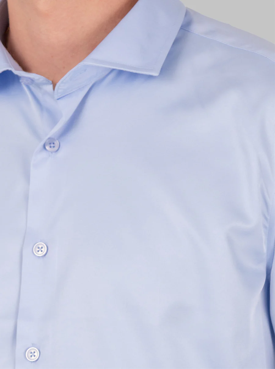 Slim Fit Dress Shirt in Light Blue with Stretch - Image 3