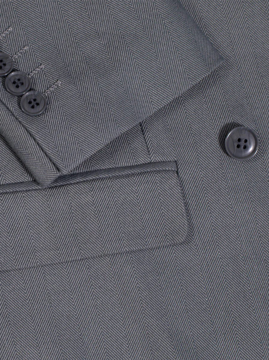 Grey Blue Herringbone Double Breasted Suit - Image 3