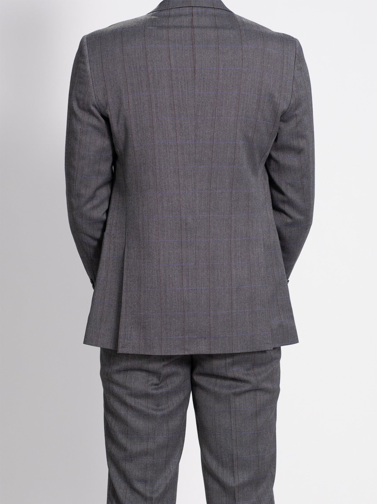 Grey Herringbone Windowpane Two Button Patch Pocket Suit - Image 5