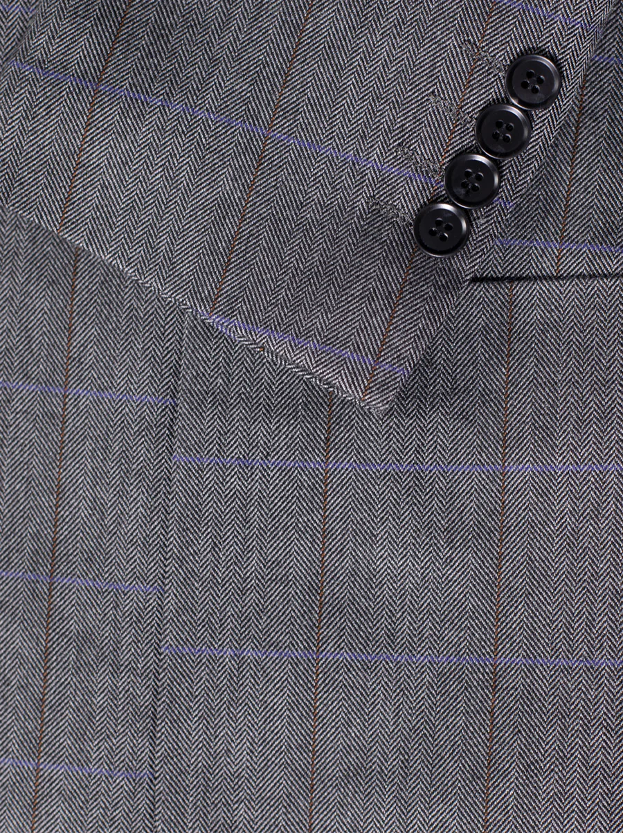 Grey Herringbone Windowpane Two Button Patch Pocket Suit - Image 6