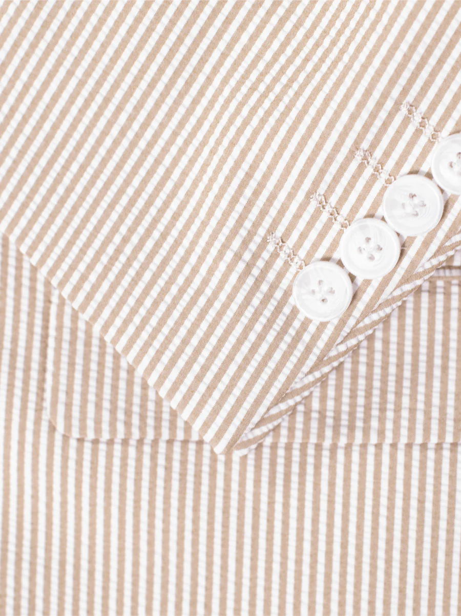 Khaki & White Seersucker Two Button Suit - Image 3