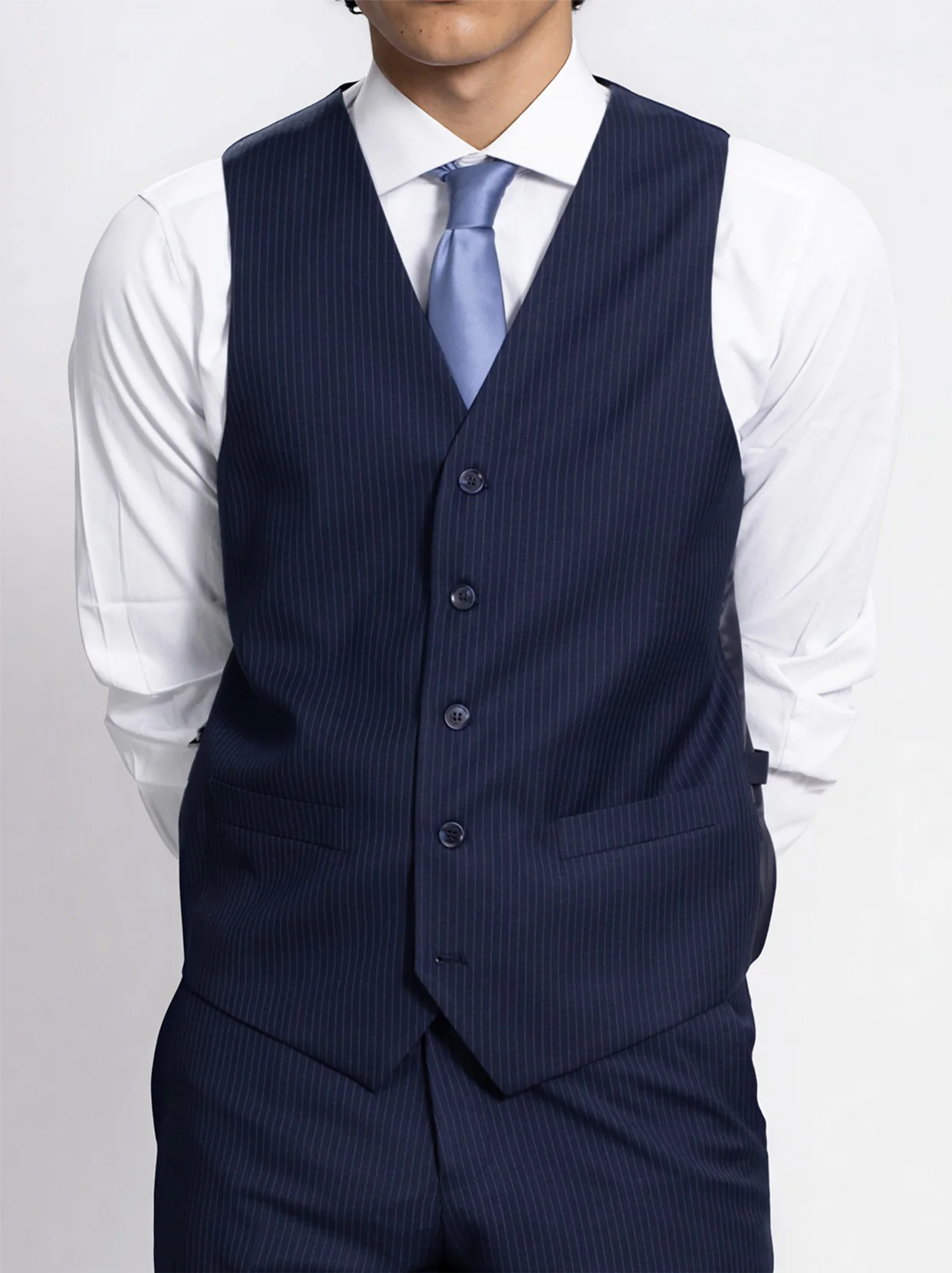 Navy Blue Pinstripe Three Piece Suit - Image 3