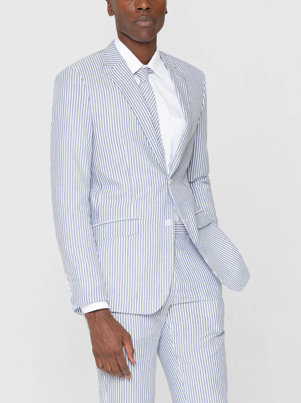 Navy Blue & White Seersucker Two Button Suit - Image 2