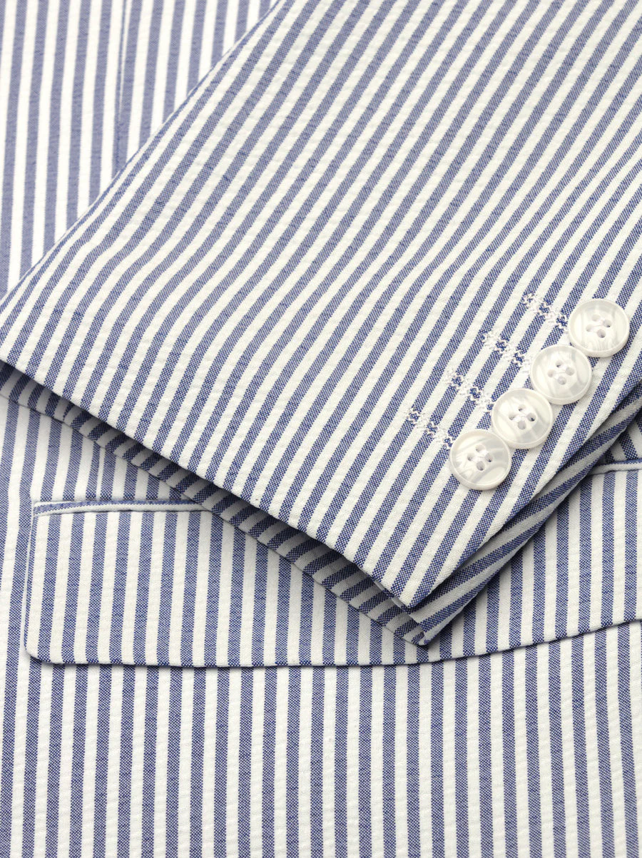 Navy Blue & White Seersucker Two Button Suit - Image 4