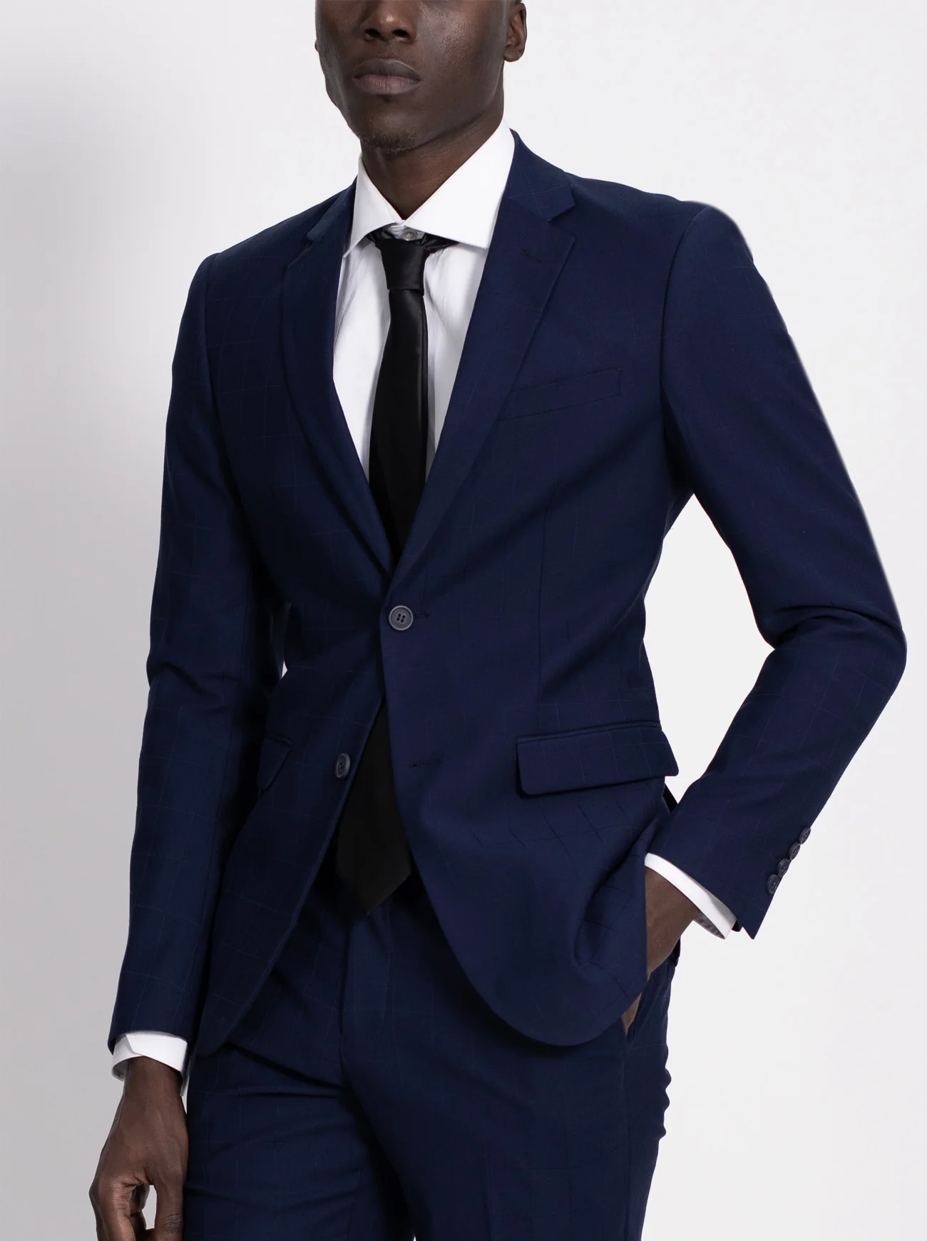 Navy Blue Windowpane Two Button Suit - Image 2