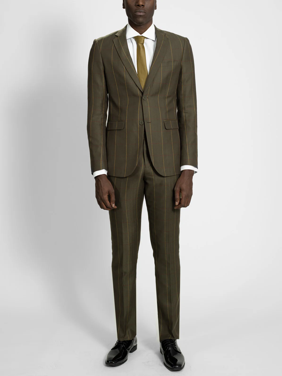 Olive Herringbone Windowpane Three Piece Suit - Image 5