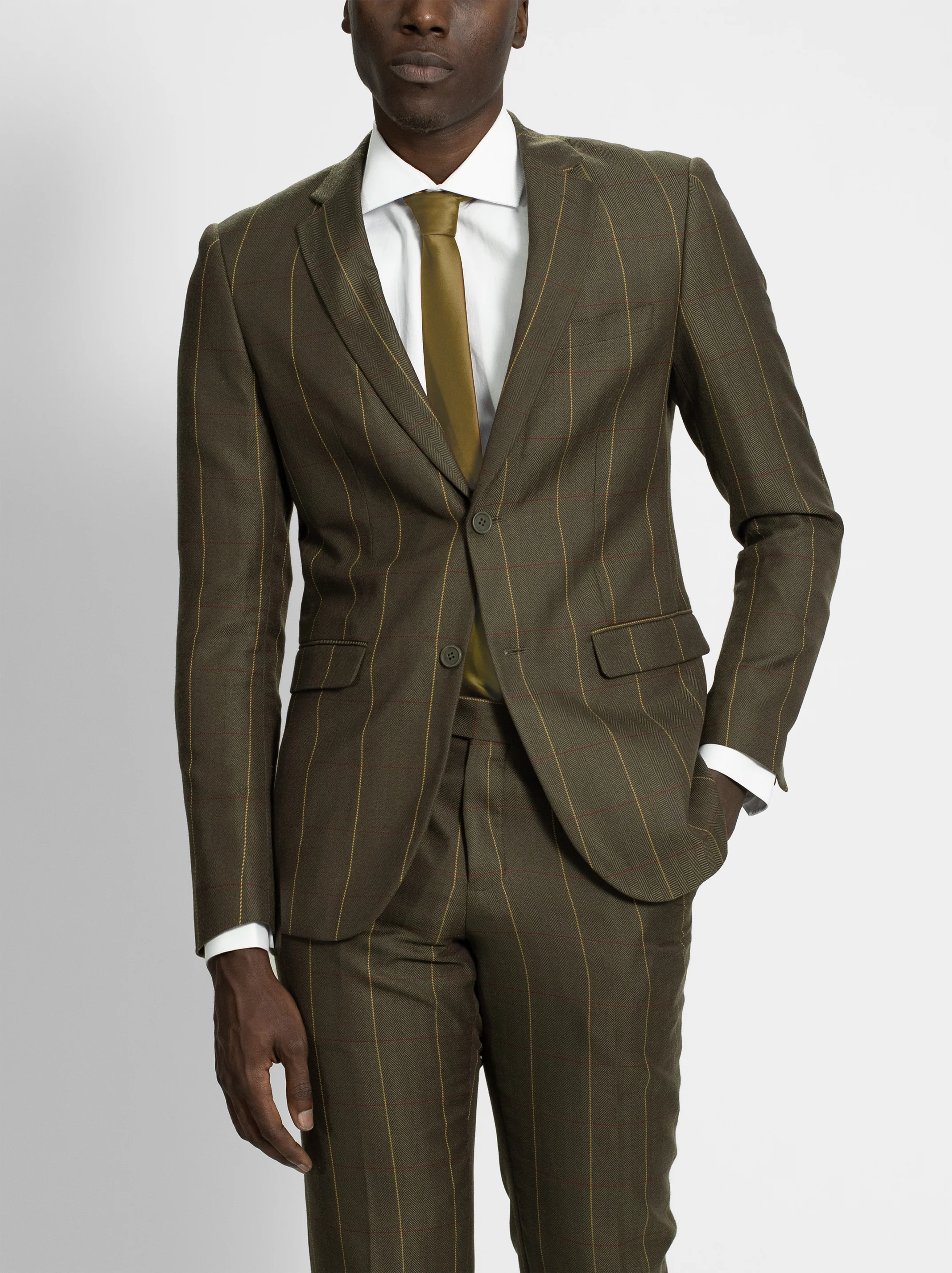 Olive Herringbone Windowpane Two Button Suit - Image 2