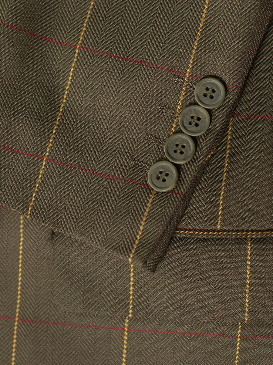 Olive Herringbone Windowpane Three Piece Suit - Image 6