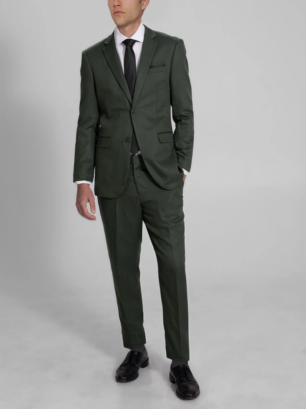 Pine Green Herringbone Two Button Suit
