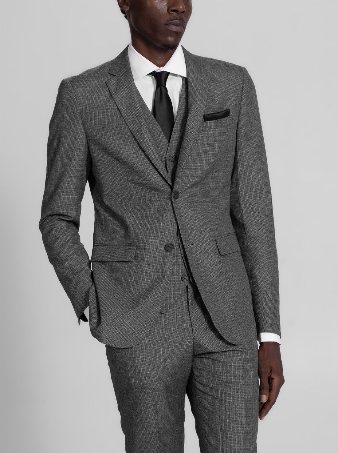 Black & White Micro-Plaid Three Piece Suit (Open Box) - Image 2