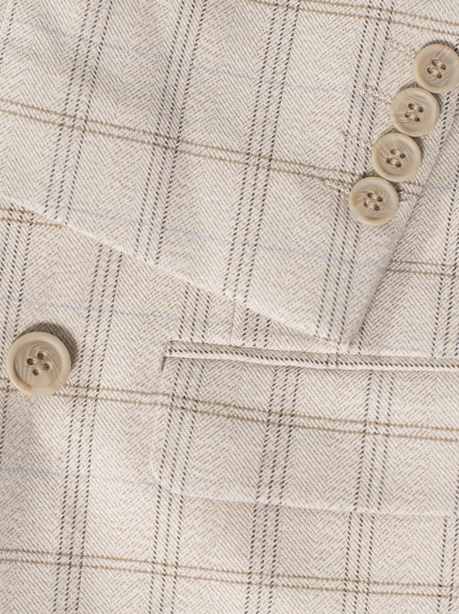 Tan Herringbone Plaid Double Breasted Suit - Image 3